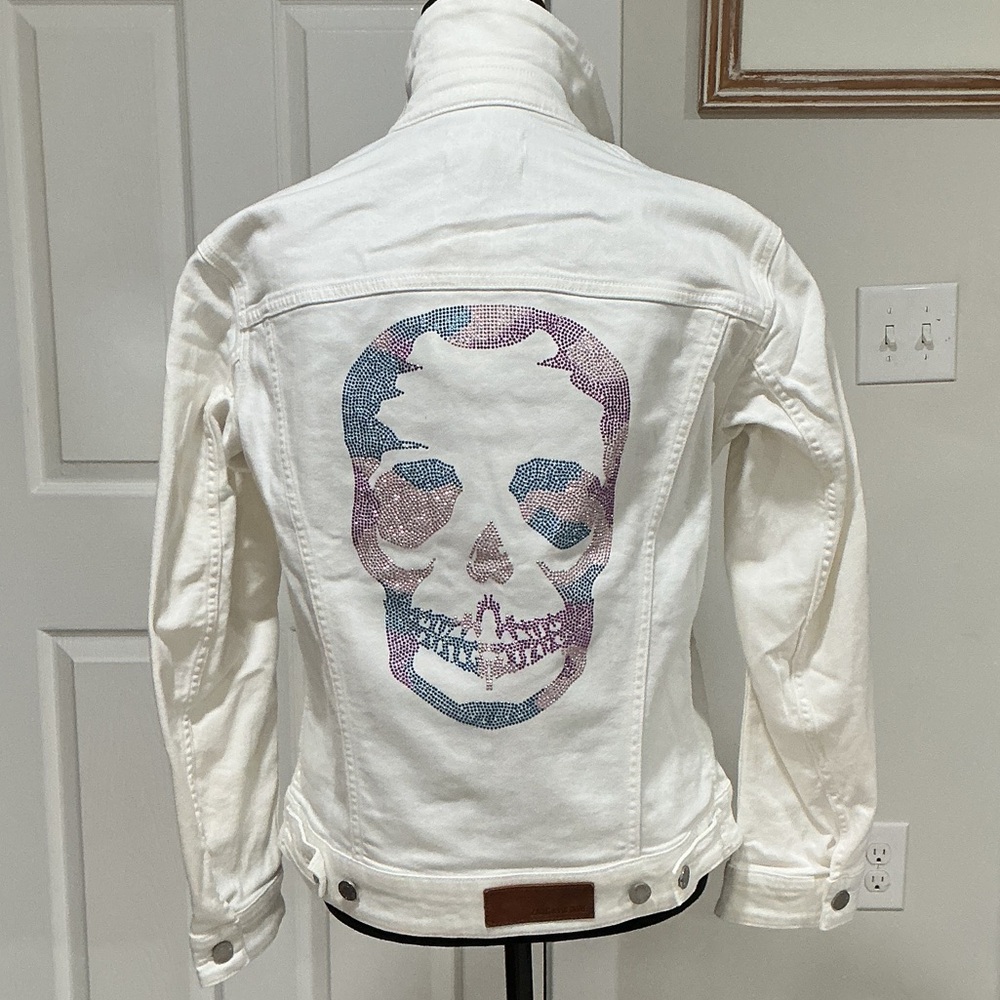 Zadig & Voltaire White Denim Jacket with back skull design. Size S